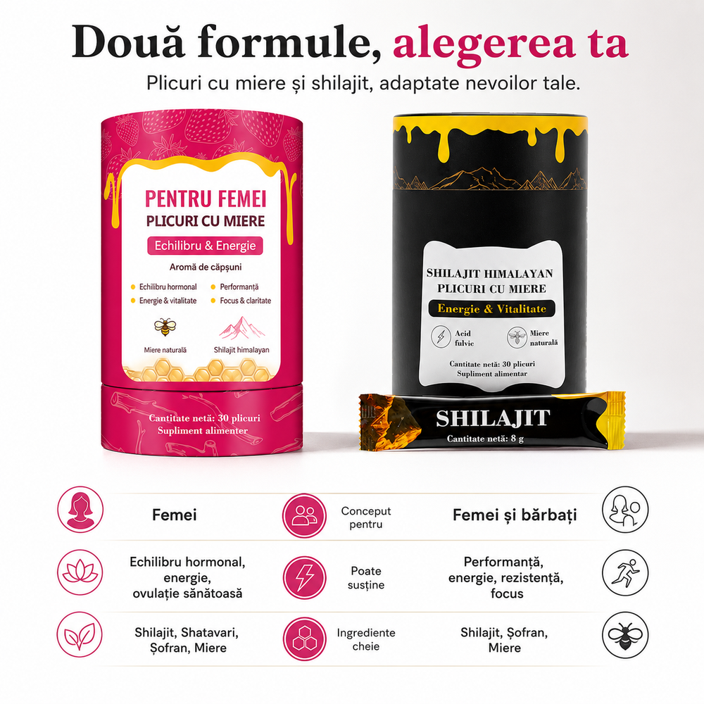 Shilajit Honey Sticks — Plicuri cu Miere și Shilajit din Himalaya (30 plicuri)